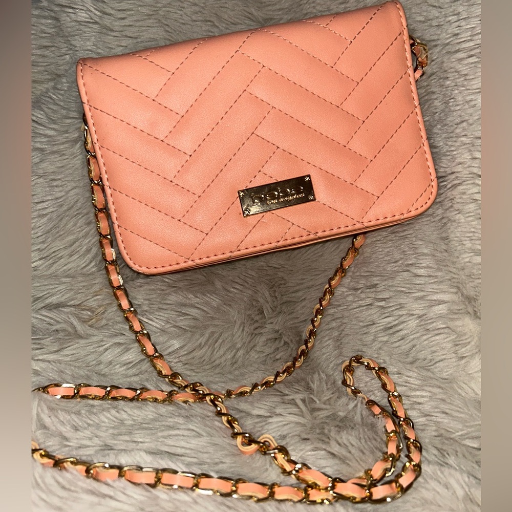 bebe Peach Quilted Chain Crossbody Bag